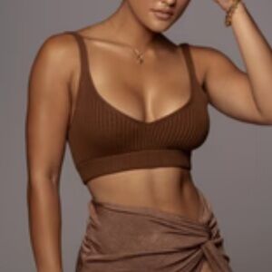 JLUXLABEL Brown Rue Ribbed Knit Crop Top